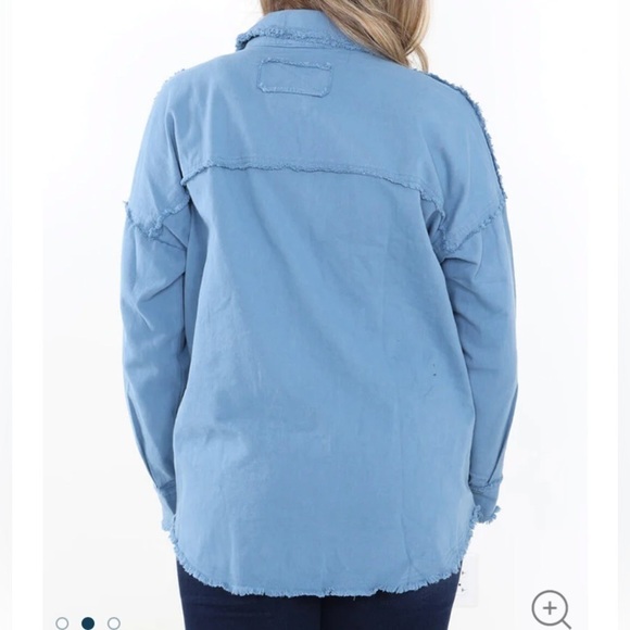 La Miel Anneli Twill Shacket in Stone Blue Color - Picture 8 of 16